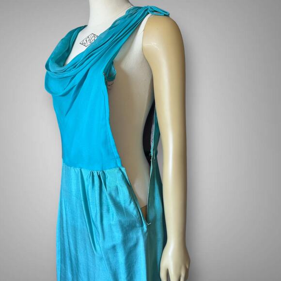 Vintage 1950s Silk Shantung Dress and Jacket Set Blue Green Georgette Trilère - Picture 13 of 16